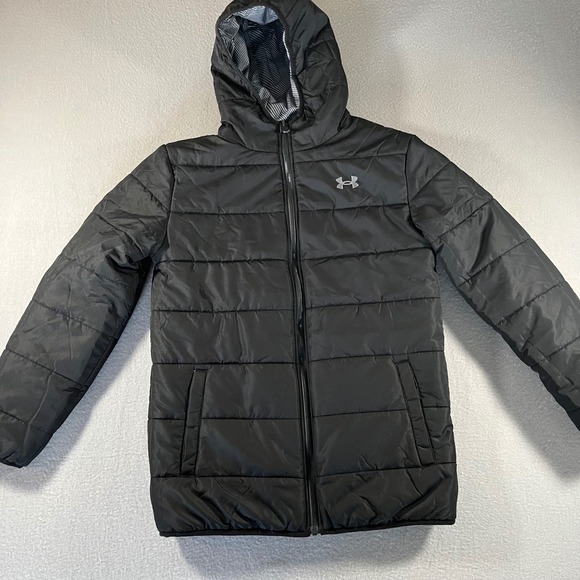 Under Armour Other - Under Armour boys‎ Reversible pronto Puffer Jacket Black Grey Hooded Youth XL
